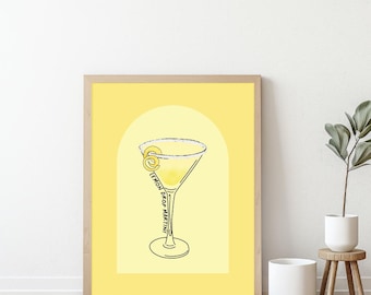 Lemon Drop Martini Print, Bar Cart Art Print, Digital Download, Cocktail Art Print, lemon Print, Martini Art Print