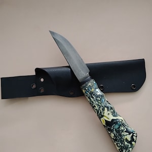 hand forged knife with upcycled plastic handle
