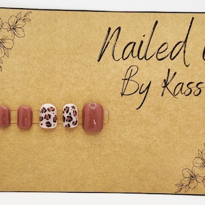 Short square tan and brown cheetah gel press on nails customized to your size or shape.