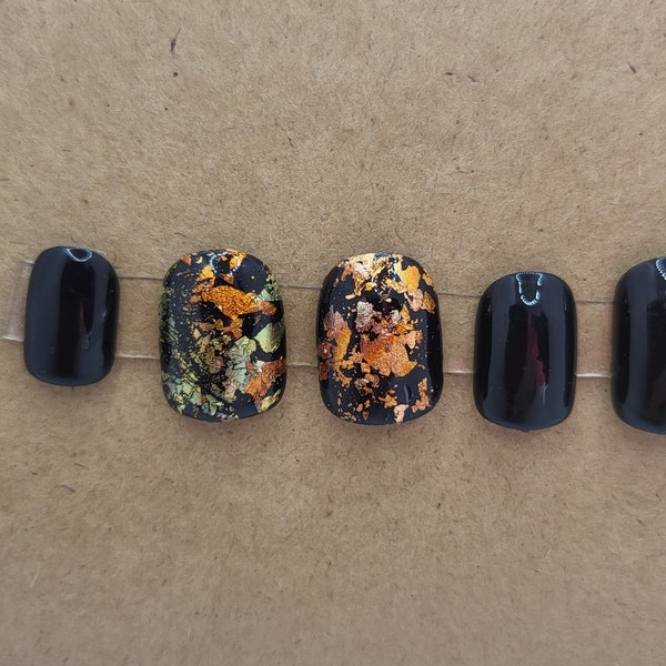 Fall short square orange white and green gel press on nails with Thanksgiving stamps made in any size or shape.