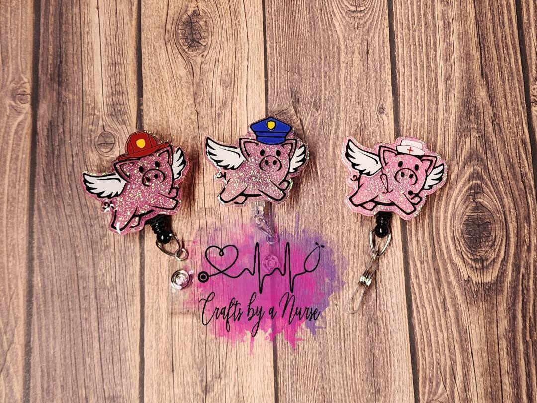  Flying Pig Badge Reel : Handmade Products