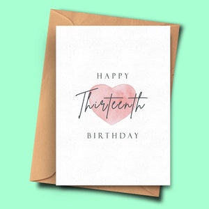 Cartão de aniversário para décimo terceiro aniversário, cartão simples de 13º aniversário, para ele, para ela, madrasta, marido, namorado, irmã, namorada