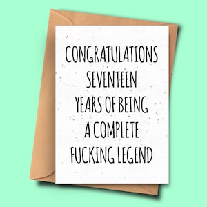 Funny Zeventiende Brithday Kaart, Gefeliciteerd met 17 jaar van een complete legende, onbeleefde verjaardagskaart, grappige vriendje kaart, tante