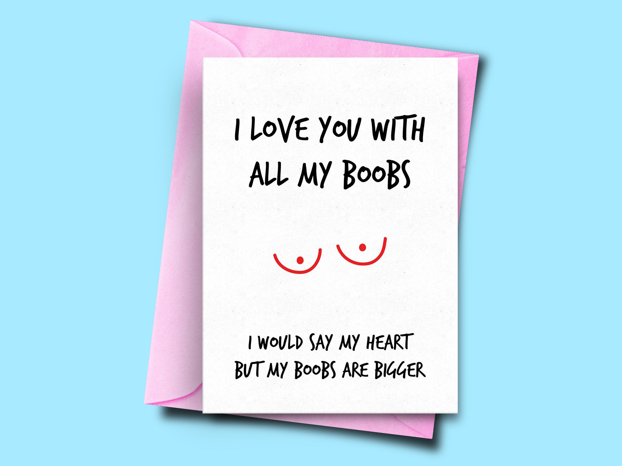 Funny Card From Her I Love You With All My Boobs Silly - Etsy Israel