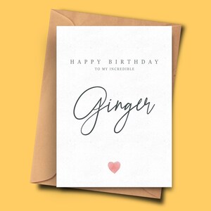 Cartão de aniversário para gengibre, cartão de aniversário elegante, para ela, cartão de aniversário simples, gengibre de feliz aniversário, cartão engraçado para amigo gengibre