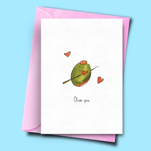 Olive You Card, Tarjeta de aniversario para ella, Olive Lovers Card, Olive Pun Card, Tarjeta del Día de San Valentín, Esposa Esposo, Novio Novia, Tarjetas