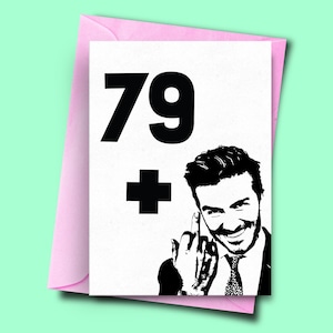 Grappige 80ste Verjaardagskaart, Middelvinger 79+ 1, Pret 80ste Verjaardagskaart, voor vriend van de Vader stiefvader, Verjaardagskaarten, Brutale Verjaardagskaart