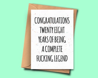 Funny 28Th Birthday Card, Congratulations On 28 Years Of Being A Complete Legend, Bestie, Son Birthday Card, Innuendo Card, Card For Bestie