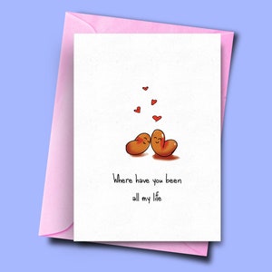 Puns tontos en las tarjetas, ¿dónde has estado toda mi vida, tarjetas veganas, puns de comida, tarjeta de cumpleaños divertida, tarjeta para el aniversario, tarjeta de ella, él
