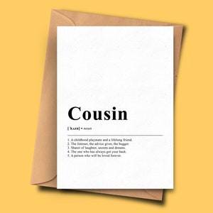Carte d’anniversaire Cousin Definition A5 - 5.8x8.3inch - 14.8x21cm Avec Enveloppe