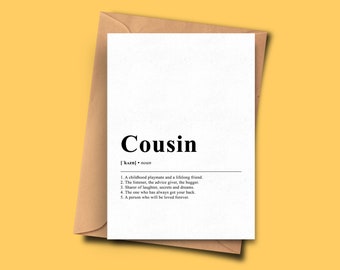 Cousin Definition Birthday Card A5 - 5.8x8.3inch - 14.8x21cm With Envelope