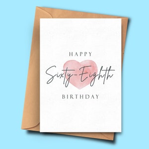 Sixty-Eighth Birthday Card, Modern 68th Birthday Card, For Her, For Him, Husband, Girlfriend, Partner, Boyfriend, Sister, Stepmum, Stepdad