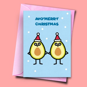 Avo'merry Weihnachten, Weihnachtskarte mit Avocado Pun, süße Weihnachtskarte, Weihnachtskarte für Freundin, Kochen Freund, Weihnachtskarte Puns