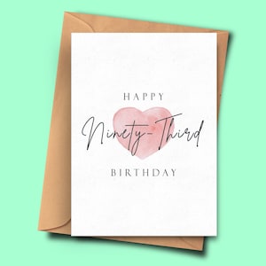 Verjaardagskaart voor de drieënnegentigste verjaardag, eenvoudige 93e verjaardagskaart, voor hem, voor haar, man, vriend, Stepmum, neef, partner, vriend,