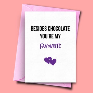 Tarjeta de aniversario divertido, además de chocolate eres mi favorito, comprar tarjeta de aniversario, tarjeta de compromiso, novio, novia, marido, esposa