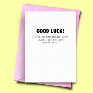 Je porterai mon pantalon de chance! Carte de bonne chance pour le mari, carte de bonne chance d’elle, démarrage d’un nouvel emploi, Université de graduation, cartes adultes