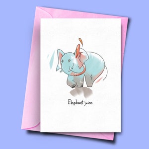 Tarjeta de aniversario de jugo de elefante, linda tarjeta del día de San Valentín, tarjeta para ella, tarjeta de él, juego de palabras de elefante, novia, esposa, novio, esposo