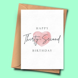 Carte d’anniversaire de trente secondes, carte moderne de 32e anniversaire, pour elle, pour lui, ami, partenaire, soeur, meilleur ami, petit ami, beau-père