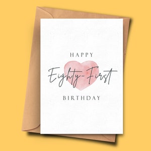 Verjaardagskaart voor tachtigste verjaardag, eenvoudige 81e verjaardagskaart, voor hem, voor haar, Stepmum, Stiefvader, Partner, beste vriend, vriendin