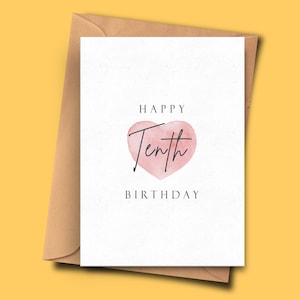 Tiende verjaardagskaart, stijlvolle 10e verjaardagskaart, voor haar, voor hem, man, vriend, zus, partner, vriendin, stiefvader, beste vriend