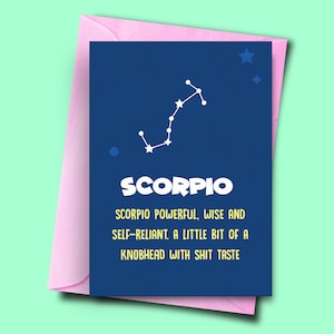 Zodiac Sign Card Novembre, Divertente Biglietto di compleanno Scorpione, Biglietto di compleanno amico, Carta oroscopo, Biglietto di firma stella scortese, Compleanno sorella, Ottobre