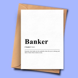Carte Banker Definition A5 - 5.8x8.3inch - 14.8x21cm Avec Enveloppe