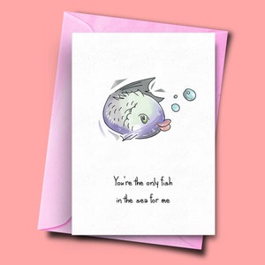 Eres el único pez en el mar para mí, tarjeta de cumpleaños para él, tarjeta de aniversario de ella, tarjeta para pescador, tarjeta de pesca para él, San Valentín