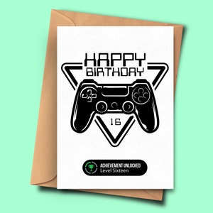 16e verjaardagskaart voor Gamer zestiende verjaardagskaart voor haar voor hem, vriend, man, Gamer verjaardagskaart, prestatie ontgrendeld, stiefvader