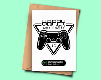 16th Birthday Card For Gamer Sixteenth Birthday Card For Her For Him, Boyfriend, Husband, Gamer Birthday Card, Achievement unlocked, Stepdad