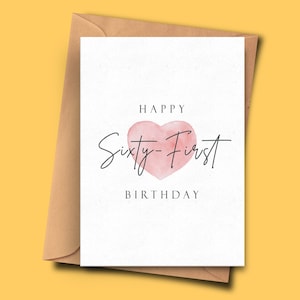 Cartão de aniversário para sexagésimo primeiro aniversário, cartão simples de 61º aniversário, para ele, para ela, marido, padrasto, namorada, namorado, sobrinho, irmã