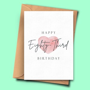 Verjaardagskaart voor drieentachtigste verjaardag, elegante 83e verjaardagskaart, voor hem, voor haar, zus, vriendin, vriend, , stiefvader, neef,