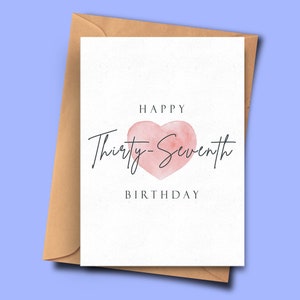 Verjaardagskaart voor de zevende verjaardag, eenvoudige 37e verjaardagskaart, voor hem, voor haar, man, Stepmum, Partner, beste vriend, vriendje