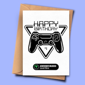 Carte de 9ème anniversaire pour gamer neuvième carte d’anniversaire pour lui pour elle, carte d’anniversaire de jeux vidéo, accomplissement déverrouillé, mari
