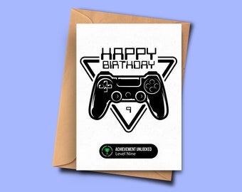 9th Birthday Card For Gamer Ninth Birthday Card for For Him For Her, Video Games Birthday Card, Achievement unlocked, Husband