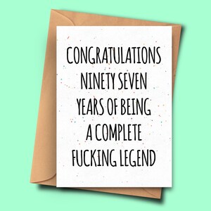 Grappige 97e verjaardagskaart, gefeliciteerd met 97 jaar van een complete legende, verjaardagskaart tante, verjaardagskaart haar, man kaart, oom
