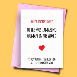 Tarjeta de aniversario divertido, trabajos de soplado son como flores para los hombres, tarjeta de aniversario, tarjeta de amor divertido para la esposa o novia, tarjeta de aniversario de adulto