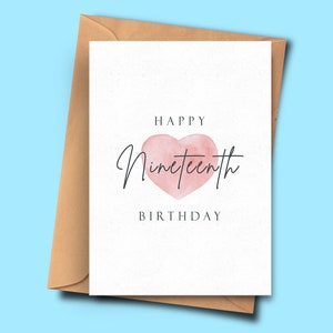 Carte d’anniversaire pour le dix-neuvième anniversaire, carte élégante de 19ème anniversaire, pour lui, pour elle, petit ami, meilleur ami, mari, petite amie, neveu