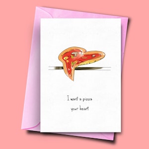 Cartão engraçado para ela, eu quero uma pizza no seu coração, cartão para amantes de pizza, trocadilho de pizza, cartão para ele, marido, namorada, esposa, aniversário de aniversário
