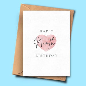 Verjaardagskaart voor negende verjaardag, eenvoudige 9e verjaardagskaart, voor hem, voor haar, man, zus, Stepmum, Partner, Vriend, Stiefvader, beste vriend