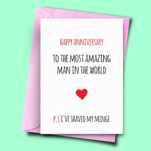 Tarjeta de aniversario divertido para él, al hombre más increíble del mundo, tarjeta de aniversario para novio o marido de la esposa novia tarjeta