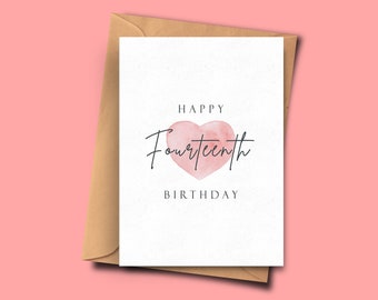 Fourteenth Birthday Card, Stylish 14th Birthday Card, For Her, For Him, Stepmum, Boyfriend, Stepdad, Sister, best friend, Partner, Husband
