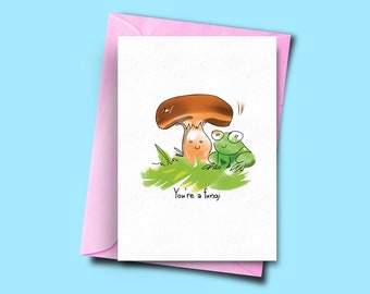 You're A Fungi, Vegan Theme Card, Birthday Card For Best Friend, Mushroom Pun, Silly Cards, Card For Vegetarian, From Him, For Her Cards