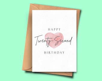 Twenty-Second Birthday Card, Stylish 22nd Birthday Card, For Her, For Him, Partner, Girlfriend, Stepdad, Boyfriend, Stepmum, Friend, Bestie