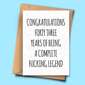 Lustige 43. Geburtstagskarte, herzlichen Glückwunsch auf 43 Jahre des Seins eine komplette Legende, Pun Card, Geburtstagskarte in Großbritannien, Geburtstagskarte Schwester, Onkel