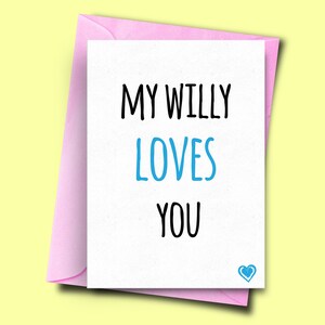 Tarjeta de aniversario divertido, comprar tarjeta de aniversario, tarjetas de aniversario de boda, novia, novio, San Valentín / Mi Willy te ama