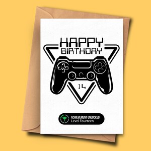 14. Geburtstagskarte für Gamer Vierzehnte Geburtstagskarte für Sie für Ihn, Freund, Jungen Geburtstagskarte, Level up Geburtstagskarte, Ehemann