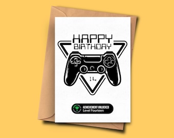 14th Birthday Card For Gamer Fourteenth Birthday Card For Her For Him, Boyfriend, Boys Birthday Card, Level up Birthday Card, Husband