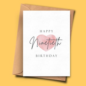 Ninetieth verjaardagskaart, stijlvolle 90ste verjaardagskaart, voor haar, voor hem, zus, partner, vriend, stiefvader, Stepmum, vriend, echtgenoot