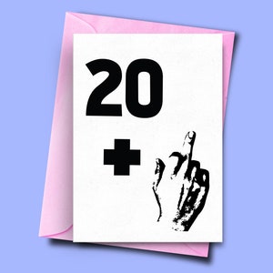 Onbeleefde 21e verjaardagskaart, middelvinger 20 + 1, grappige 21e verjaardagskaart, voor vriendje broer zoon, offensieve kaart, sarcastische kaart