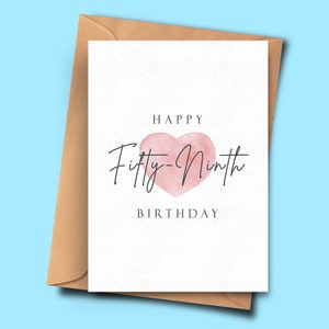 Carte d’anniversaire pour cinquante-neuvième anniversaire, carte élégante de 59e anniversaire, pour lui, pour elle, petit ami, petite amie, stepmum, neveu, ami, soeur